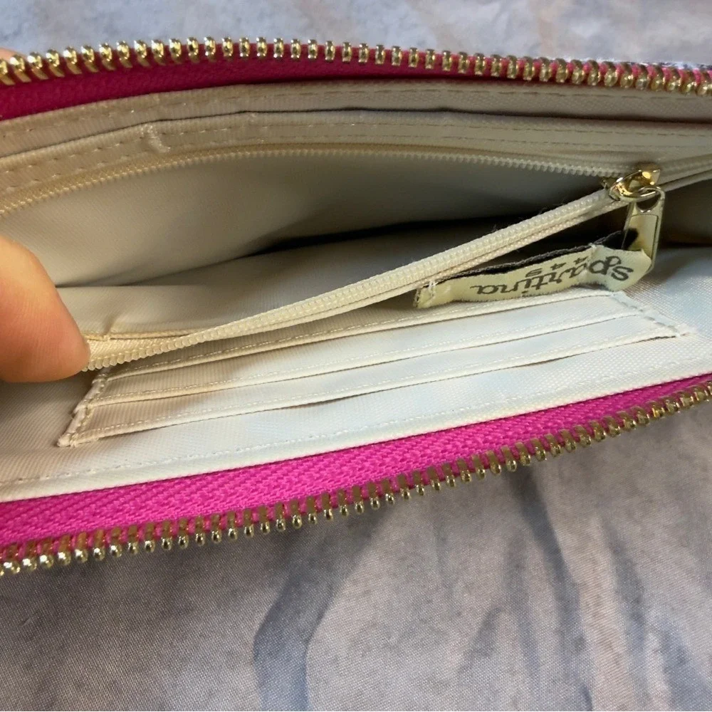 Spartina 449 Floral Wristlet Wallet Blue Pink Cream Linen Leather‎ Small